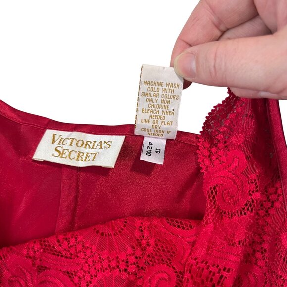 Victoria's Secret nightgown women's M red lace vtg 80's full length gold label - Picture 6 of 10